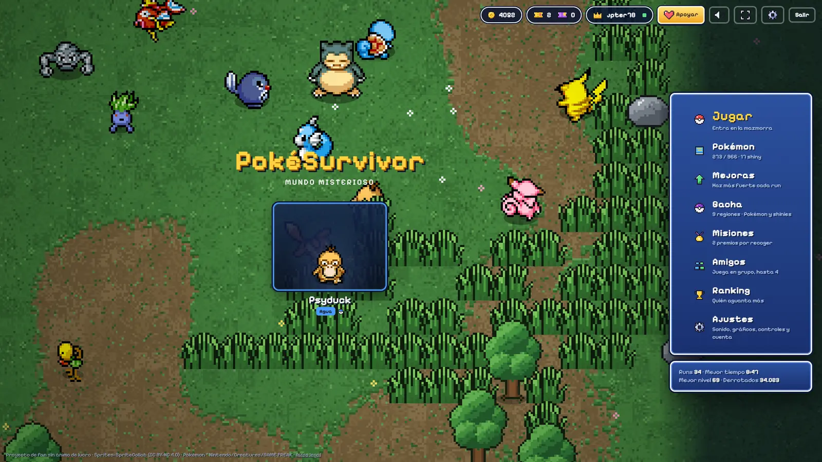 PokéSurvivor field screenshot from the official itch.io page, checked 21 October 2026
